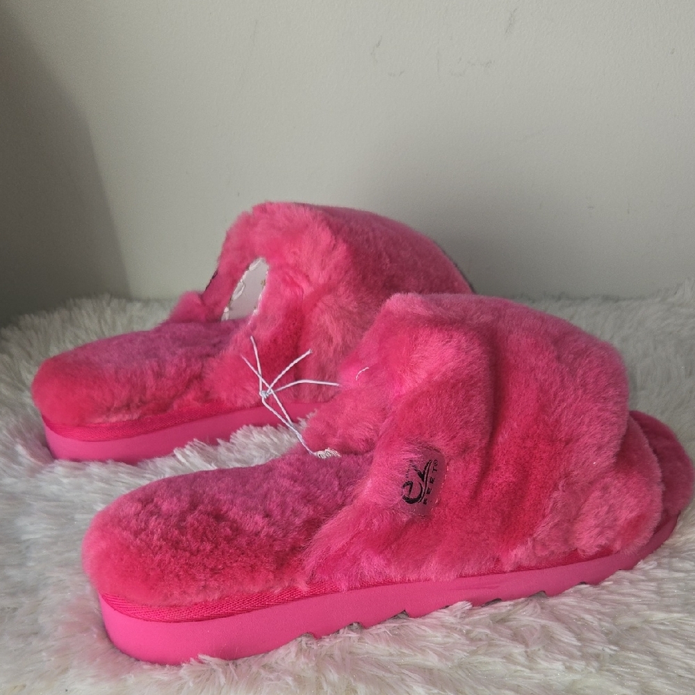 ez Feet Shearling Wide Crossband Slide Slippers Pink US 12